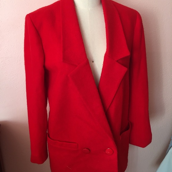 VTG 80's -90's Oversized 100% Wool Red Blazer - Picture 3 of 16